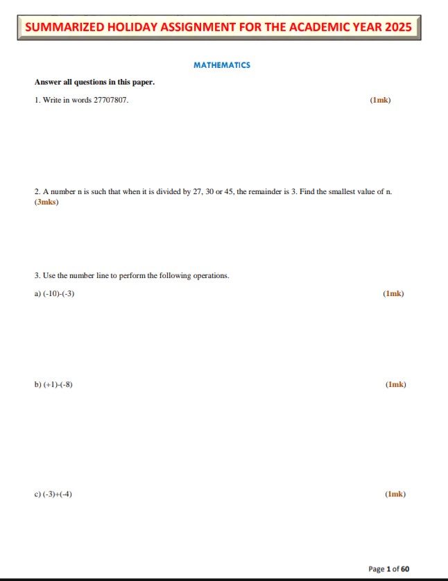Grade 8 Holiday Assignment booklet term 3 2025