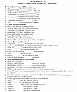 Form 2 Holiday Assignment booklet term 3 2025