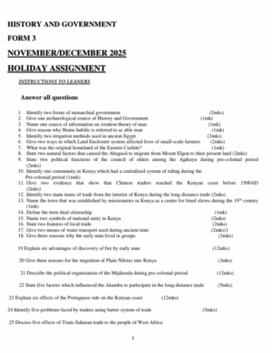Form 3 Holiday Assignment booklet term 3 2025