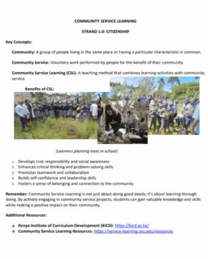 Grade 10 Community Service Learning Notes Term 1, 2 and 3