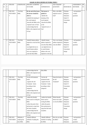 GRADE 10 CRE SCHEMES OF WORK TERM 1 2026
