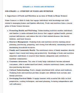 Grade 10 Home Science Notes Term 1, 2 and 3