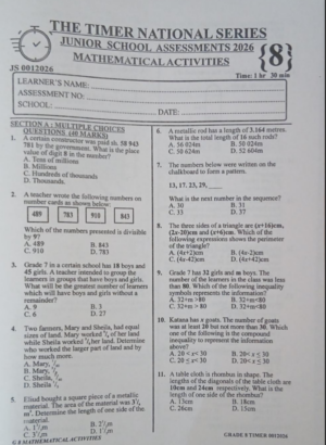 The Timer National series 001 2026 grade 7