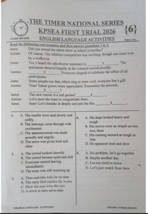 The Timer National series 001 2026 grade 6