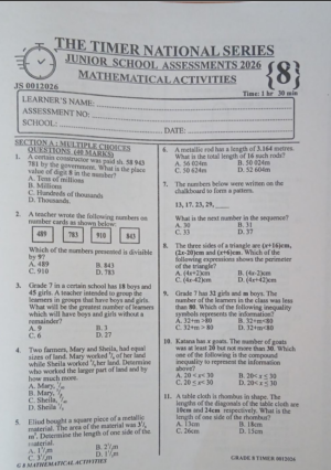 The Timer National series 001 2026 grade 8