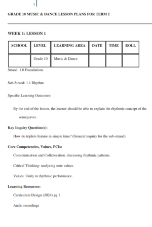 Music Grade 10 lesson plan term 1