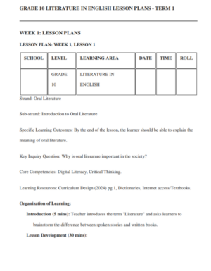 English literature Grade 10 lesson plan term 1