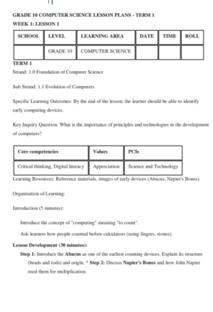 Computer Grade 10 lesson plan term 1
