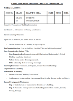 BUILDING CONSTRUCTION Grade 10 lesson plan term 1