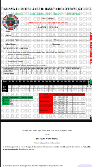 Grade 10 Core Mathematics Exam Term 1 2026