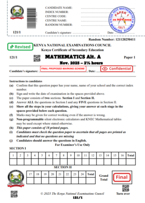 KCSE 2025 past papers with marking schemes