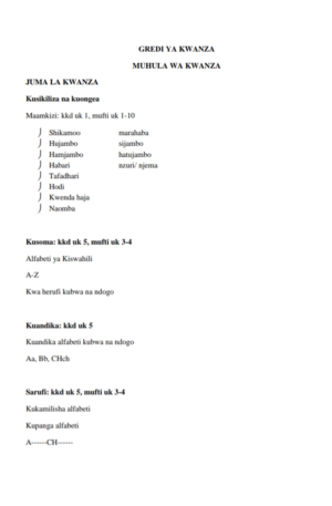 Kiswahili Grade 1 CBC Notes