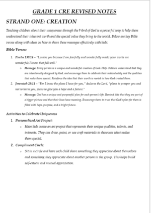 CRE Grade 1 CBC Notes