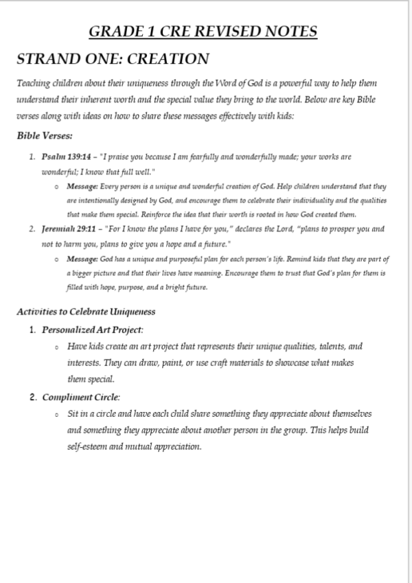 Cbc Lesson Notes CRE Grade 1 CBC Notes