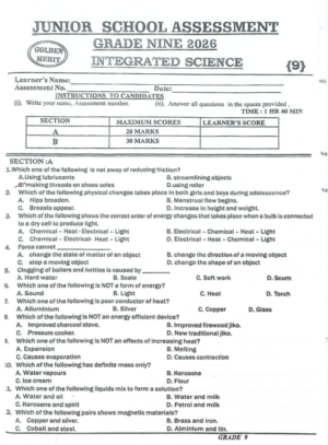 Golden Merit Grade 9 exams 2026