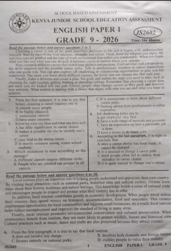 Compass Js2602 2026 English grade 9