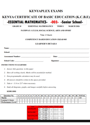 Grade 10 essential Mathematics exams end Term 1 2026