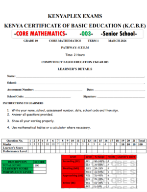 Grade 10 Core mathematics exams end term 1 2026