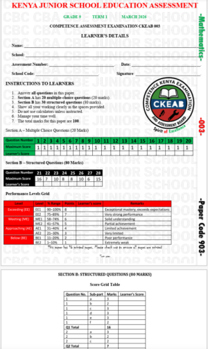 Grade 9 end term 1 exams 2026
