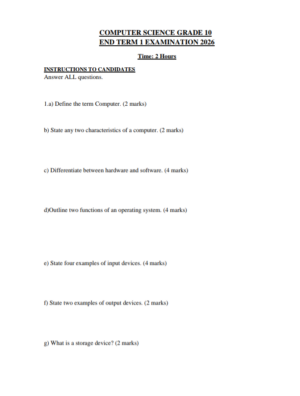 Grade 10 end term 1 exams with marking schemes