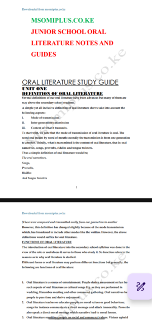 Jss Oral literature notes for grade 7,8,9