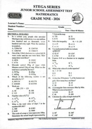 Stega 002 Grade 9 2026 exam with marking schemes