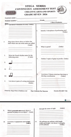 Stega 002 Grade 7 2026 exam with marking schemes