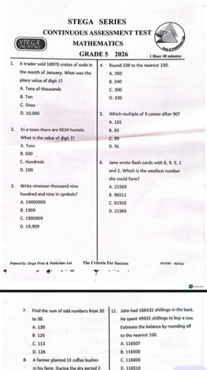 Stega 002 Grade 5 2026 exam with marking schemes