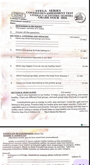 Stega 002 Grade 4 2026 exam with marking schemes