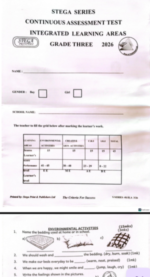 Stega 002 Grade 3 2026 exam with marking schemes