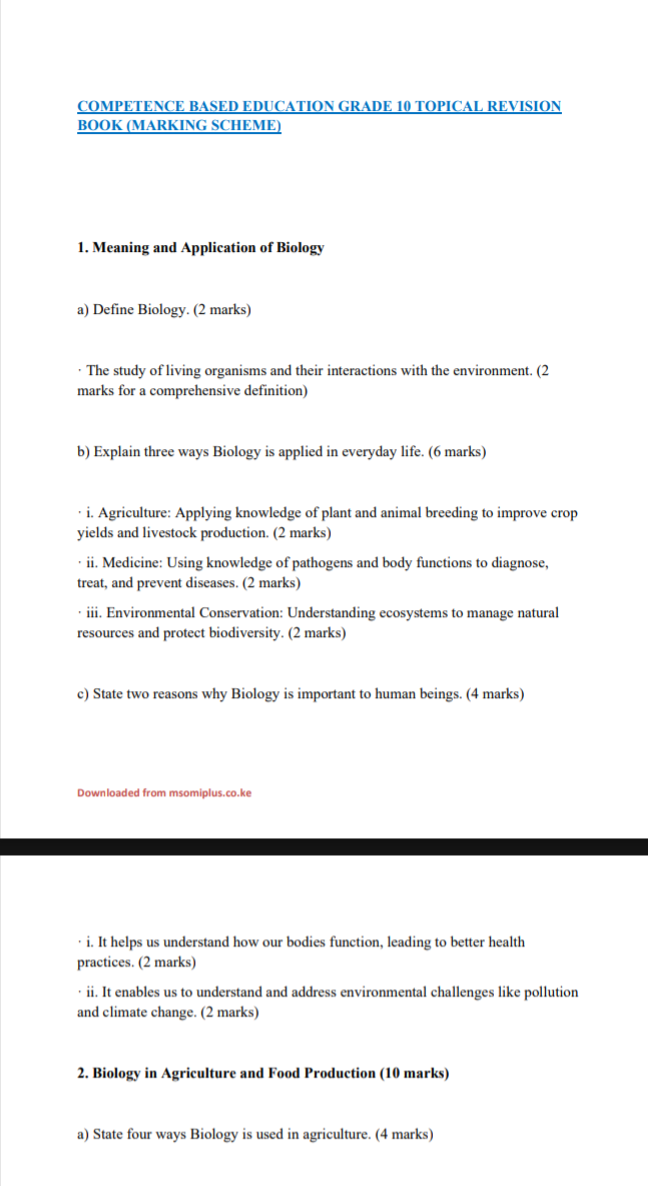 Grade 10 Biology Topical revision Booklet with Answers - Image 2