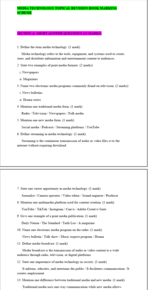 Grade 10 Media Technology Topical revision Booklet with Answers
