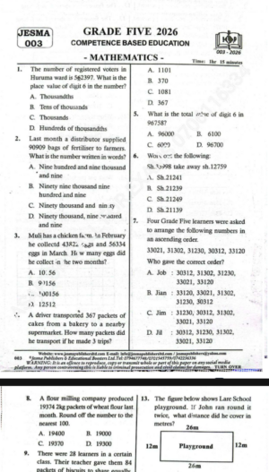 Jesma 003 grade 5 2026 revision papers with marking schemes
