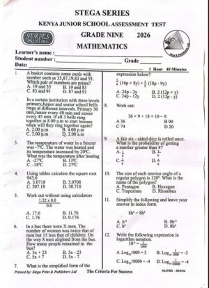 Stega 003 grade 9 2026 exams with Marking schemes