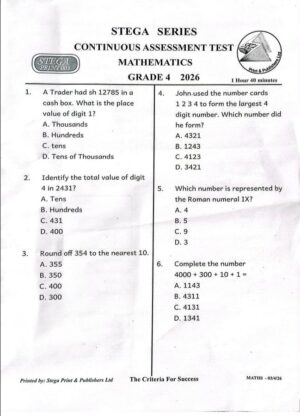 Stega 003 grade 4 2026 exams with Marking schemes