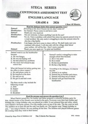 Stega 003 grade 6 2026 exams with Marking schemes