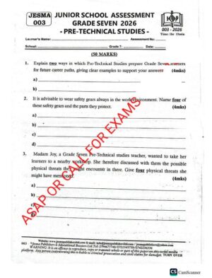 Jesma 003 grade 7 2026 exams with marking schemes