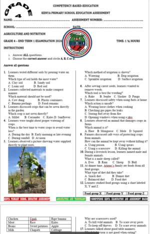 Grade 4 end term 1 exams 2026