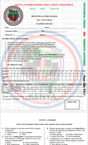 Grade 7 end term 1 exams 2026