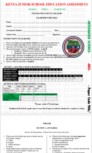 Grade 8 end term 1 exams 2026