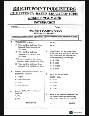 Grade 6 Brightpoint opener term 2 2026 exams