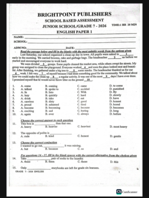 Grade 7 Brightpoint opener term 2 2026 exams