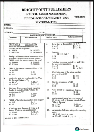 Grade 8 Brightpoint opener term 2 2026 exams