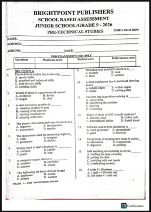 Grade 9 Brightpoint opener term 2 2026 exams