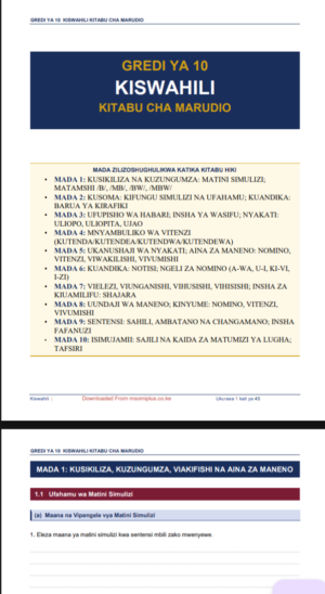 Kiswahili lugha  grade 10 topical revision booklet with answers