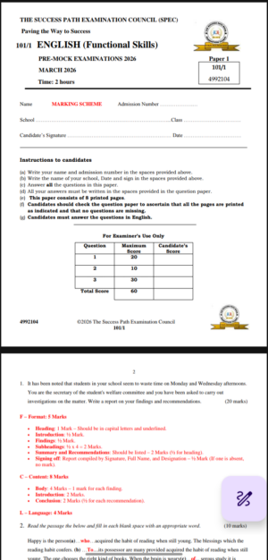 Success path KCSE Pre mock exam 2026