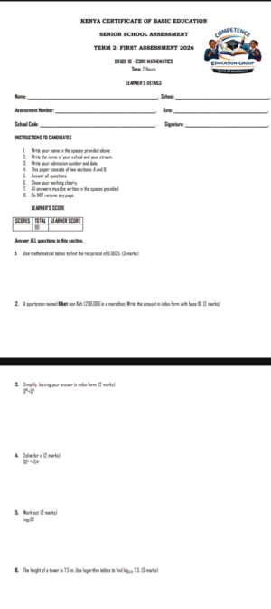 ‎Core mathematics Grade 10 Term 2 2026 exams