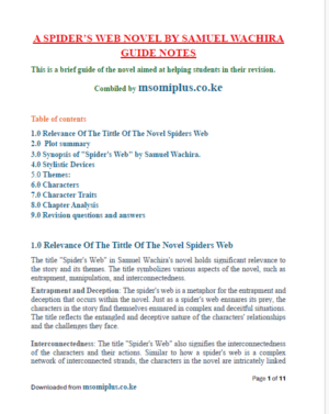 A SPIDER’S WEB NOVEL BY SAMUEL WACHIRA GUIDE NOTES