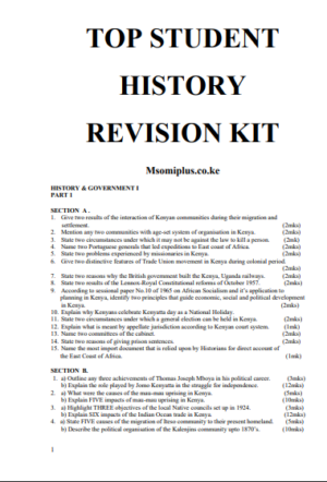 Top student Kcse History paper 1 revision booklet with answers