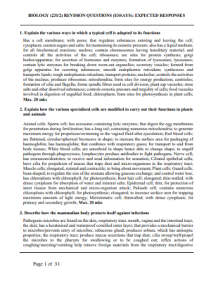 KCSE Biology essays questions with answers